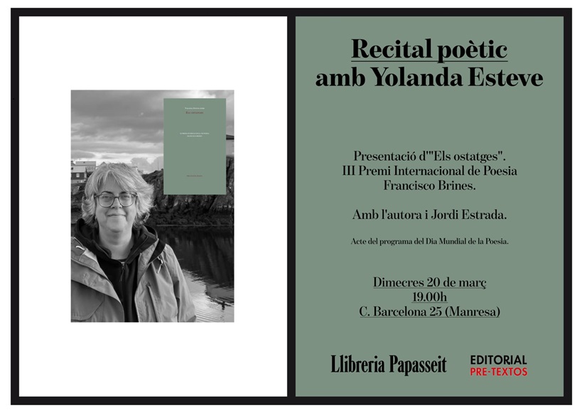 Recital poètic amb Yolanda Esteve el pròxim 20 de març a Manresa